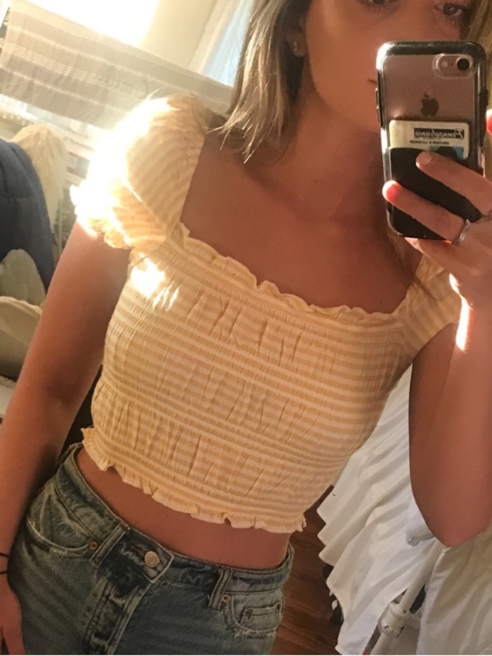 Smocked Yellow Stripe Women’s Crop Top